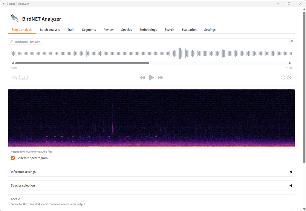 BirdNET-Analyzer screenshot
